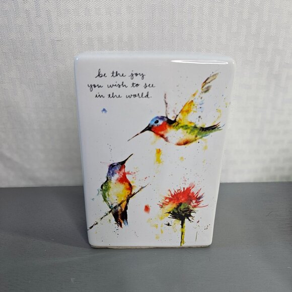 Dean Crouser Hummingbird Art Ceramic 6" Tall Colorful Floral Design watercolor - Picture 1 of 5